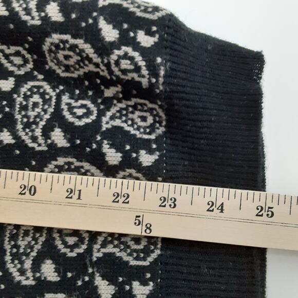 Vintage 80s Collared Polo Sweater Button Up Black Paisley Oversized Retro Funk - Picture 8 of 9